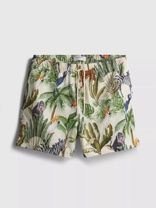 Zwemshort met jungleprint en structuur